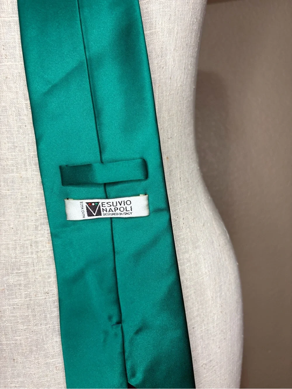 Vesuvio Napoli Emerald Green Satin Tie Handmade Italian Formal Wedding Necktie